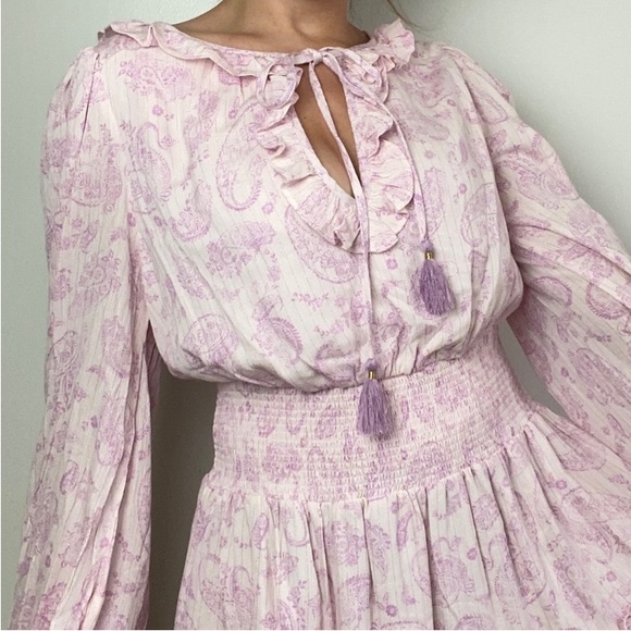 House Of Harlow Pink Paisley Smocked Mini Dress - Picture 4 of 12